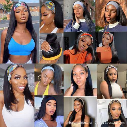 150 Density 20inch Kinky Straight Hair Headband Wigs for Black Women Synthetic Yaki Wig